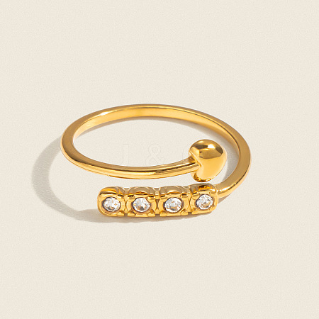 304 Stainless Steel Rhinestone Heart Cuff Open Rings for Women MH2776-1