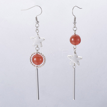 Natural Carnelian Beads Dangle Earrings EJEW-JE02812-06-1