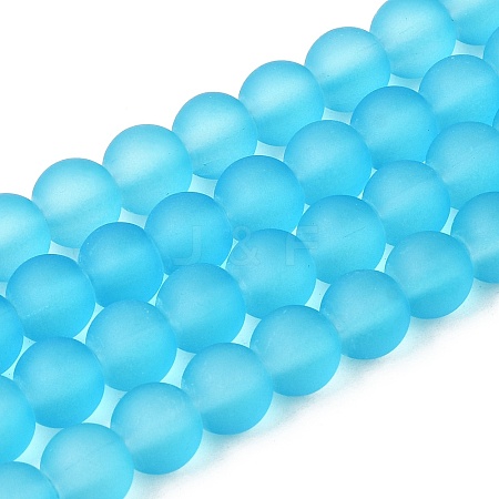 Baking Paint Deep Sky Blue Frosted Round Transparent Glass Bead Strands X-GLAA-S031-6mm-37-1