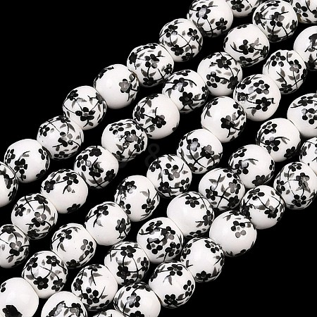 Floral Printed Porcelain Beads PORC-L004-6mm-07-1