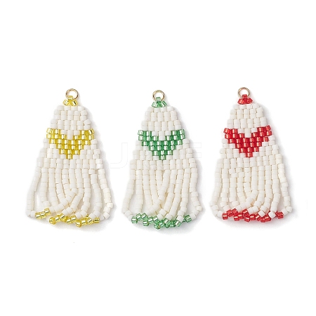 Glass Seed Bead Tassel Pendants PALLOY-MZ00232-1