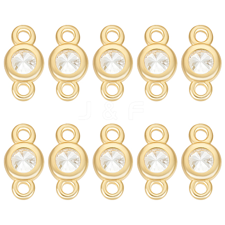 10Pcs 925 Sterling Silver Pave Clear Cubic Zirconia Flat Round Links Connector Charms STER-BC0004-22G-1