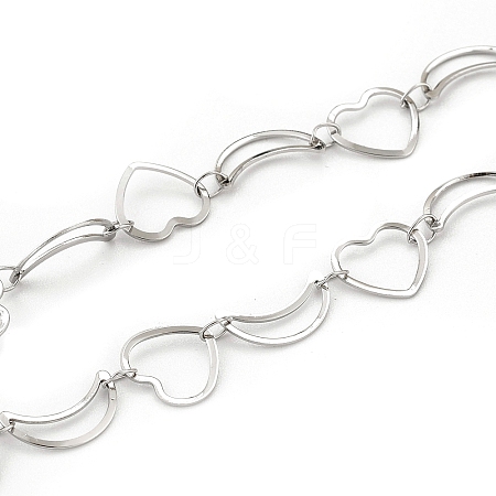 Tarnish Resistant 201 Stainless Steel Moon & Heart Link Chains CHS-F015-02P-1-1