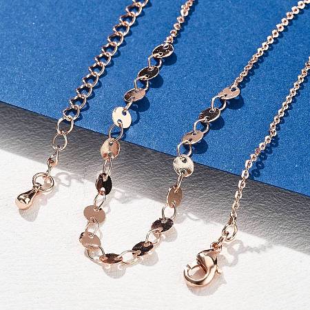 Brass Cable & Flat Sequin Chains Necklaces for Women NJEW-D302-44RG-1
