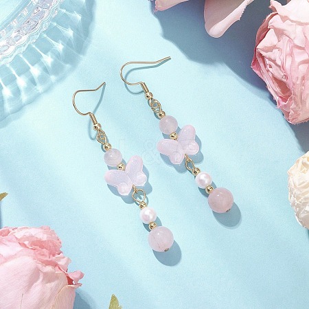 Natural Rose Quartz Butterfly Dangle Earrings EJEW-JE06317-01-1