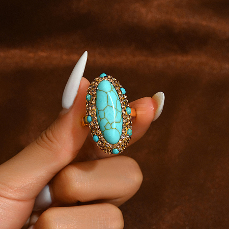 Exaggerated Antique Style Synthetic Turquoise Adjustable Rings for Women XG9557-2-1