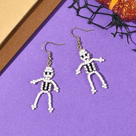 Halloween Glass Seed Bead Dangle Earrings EJEW-MZ00769-01-1