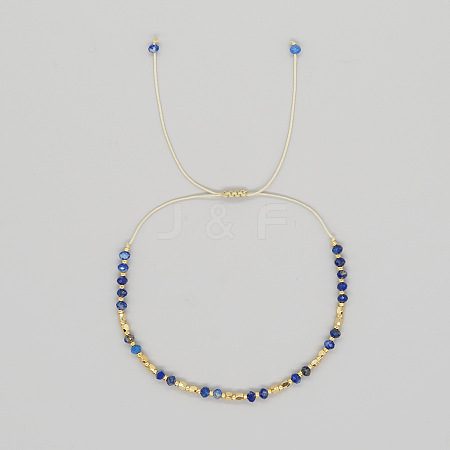 Adjustable Boho Natural Lapis Lazuli Faceted Rondelle Braided Bead Bracelets OW0255-7-1