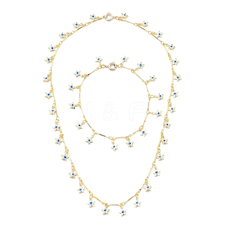 Star with Evil Eye Charm Necklace & Bracelet Jewelry Sets SJEW-JS01131-1
