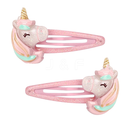 2Pcs Cute Bright Sparkle Unicorn Snap Hair Clips PW-WG9B2E6-01-1