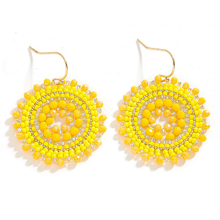Bohemian Flat Round Iron Glass Seed Beads Dangle Earrings FS-WG46224-04-1
