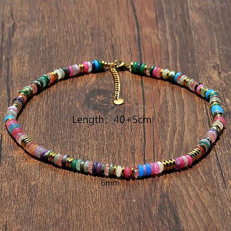 Natural & Synthetic Mixed Gemstone Disc Heishi Beaded Necklaces for Women IG0638-1-1