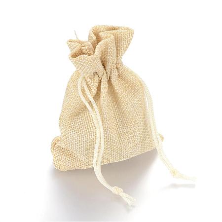 Polyester Imitation Burlap Packing Pouches Drawstring Bags ABAG-R005-9x7-13-1