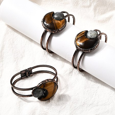Natural Tiger Eye & Labradorite Bangles for Women BJEW-A043-01R-02-1