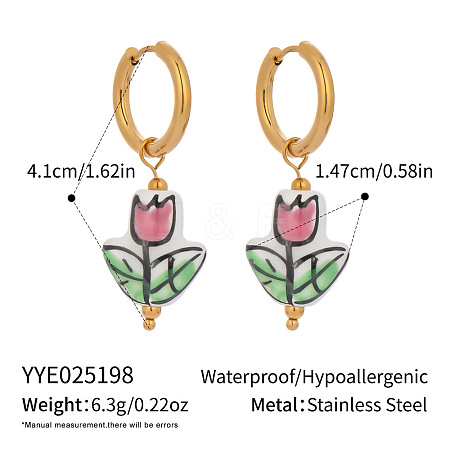 Stainless Steel Ceramic Hoop Earrings AZ9482-8-1