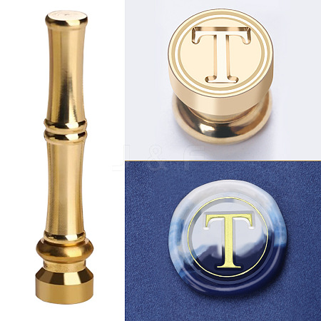 Golden Tone Brass Wax Seal Stamp Head with Bamboo Stick Shaped Handle LS-STAM-K001-05G-T-1