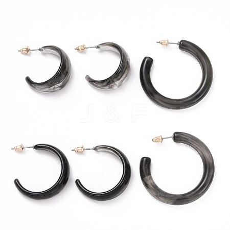 C-shape Stud Earrings EJEW-D277-14G-1