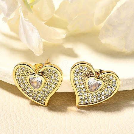 Rack Plating Brass Micro Pave Clear Cubic Zirconia Stud Earrings for Women EJEW-C125-04G-1