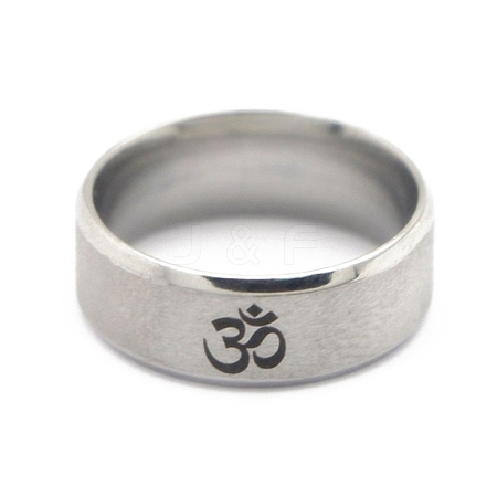 Ohm/Aum Yoga Theme Stainless Steel Plain Band Ring for Men Women CHAK-PW0001-003D-01-1