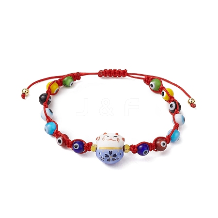 Adjustable Lanmpword Evil Eye Braided Bead Bracelet BJEW-JB11059-02-1