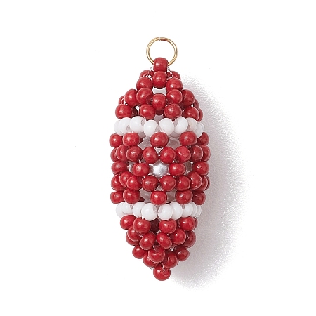 Handmade Glass Seed Beaded Rugby Pendants PALLOY-MZ00503-1