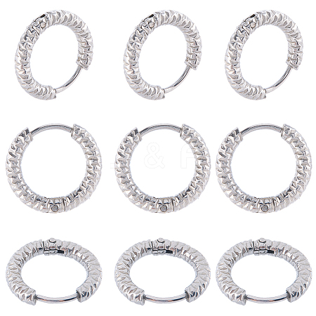 24Pcs 303 Stainless Steel Textured Hoop Earrings for Women EJEW-SC0001-78-1