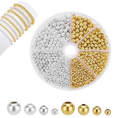 8 Styles Brass Smooth Round Beads KK-PH0013-53-1