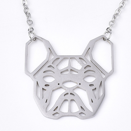 Non-Tarnish 201 Stainless Steel Puppy Pendant Necklaces NJEW-T009-JN041-1-40-1