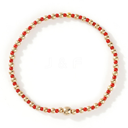 Glass Seed Beads & CCB Beads Stretch Bracelets TB4137-15-1