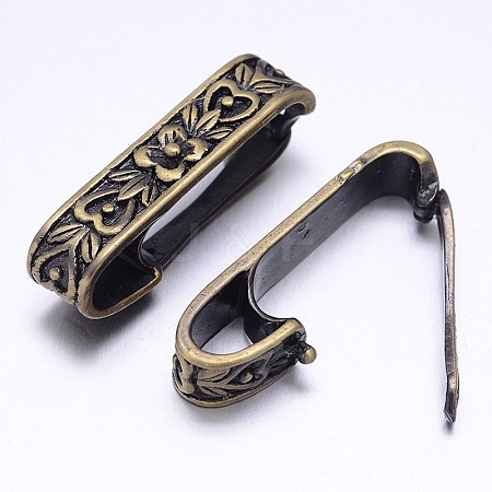 Rectangle with Flower Pattern Rack Plating Brass Twister Clasps KK-L115-02AB-NF-1
