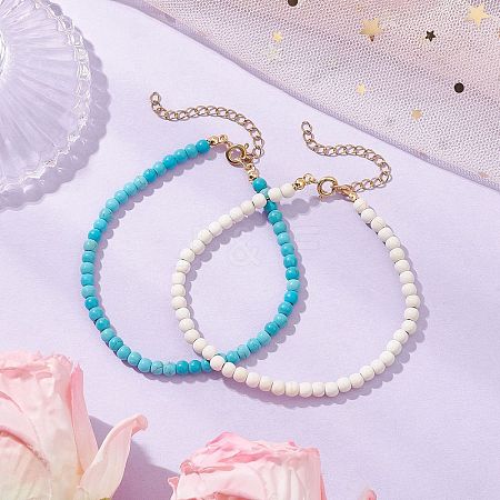 2Pcs Synthetic Turquoise Beaded Bracelets BJEW-JB11417-1