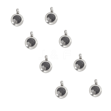 Trendy Original Color 304 Stainless Steel Grade A Rhinestone Flat Round Charm Pendants RB-UN0001-02P-1