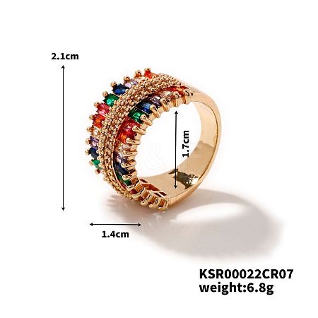 Cute Colorful Sparkling Checkered Triple Layered Brass Rhinestone Ring BC3658-2-1