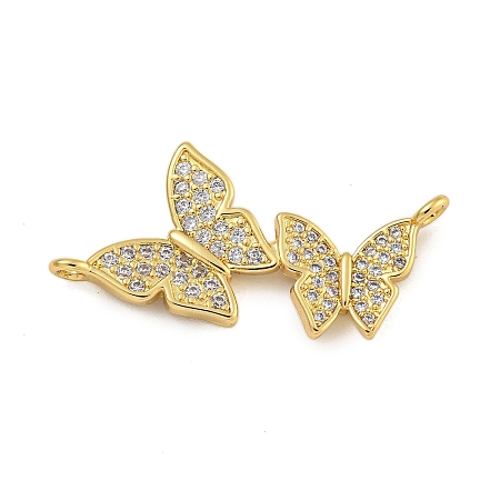 Rack Plating Brass Micro Pave Clear Cubic Zirconia Double Butterfly Connector Charms KK-C074-45G-1