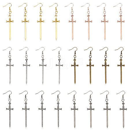 12 Pairs 6 Color Alloy Dangle Earrings with Iron Pins EJEW-AB00041-1