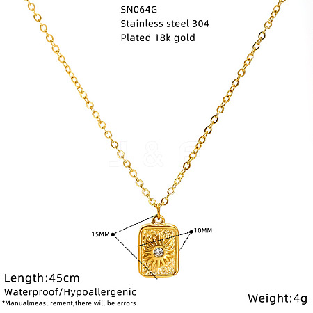 304 Stainless Steel Micro Pave Cubic Zirconia Rectangle Pendant Necklaces for Women WGBBDC7-01-1