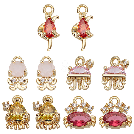 10pcs 5 Styles Marine Organism Theme Brass Micro Pave Cubic Zirconia Charms FIND-FG0004-04-1