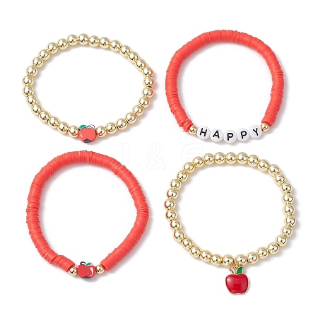 4Pcs 4 Styles Disc Handmade Polymer Clay & Golden Electroplate Non-magnetic Synthetic Hematite Beads Beaded Stretch Bracelets for Women BJEW-JB11380-1