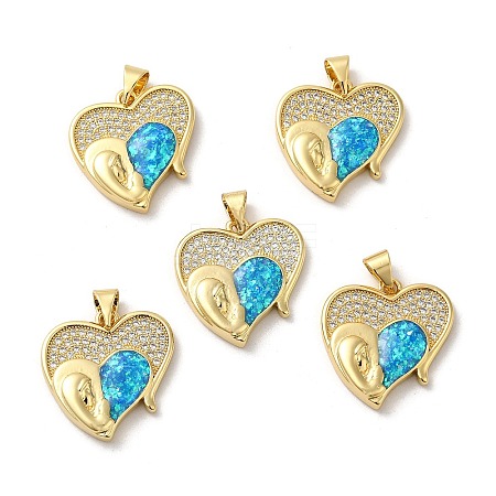 Rack Plating Brass Micro Pave Cubic Zirconia with Synthetic Opal Pendants KK-D088-25G-1