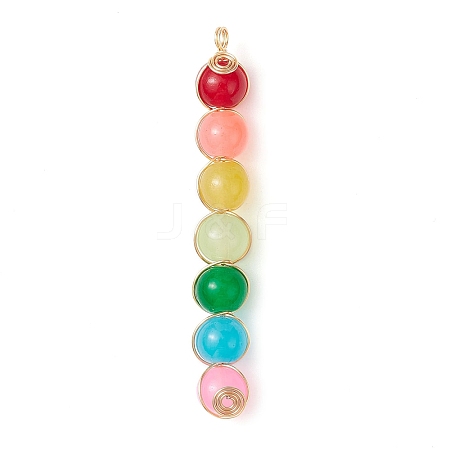 Colorful Imitation Jade Glass Round Bead Pendants PALLOY-JF02449-01-1