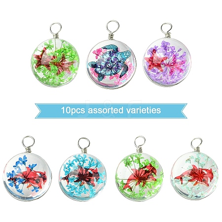 10Pcs Transparent Glass Pendants GLAA-YW0004-29-1