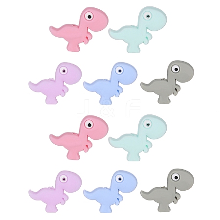 10Pcs 5 Styles Cartoon Little Dinosaur Silicone Beads JX695A-1