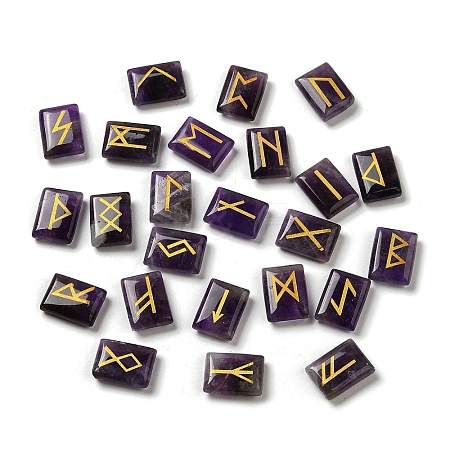 24Pcs Rectangle Natural Amethyst Rune Stones G-K335-06B-1