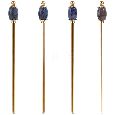 4Pcs 4 Styles Natural Sodalite & Natural Dragon Blood Jasper & Natural Indian Agate & Natural Larvikite & Brass Hair Sticks OHAR-ME00004-1