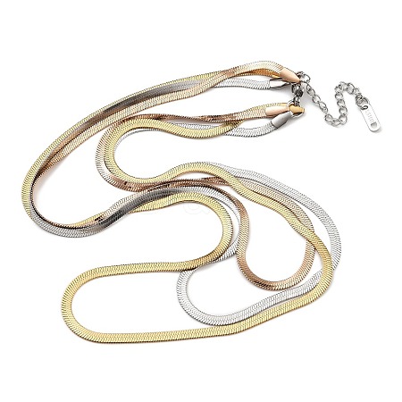 304 Stainless Steel Multi Layered Flat Snake Chain Necklaces NJEW-H043-14MC-1