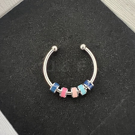 304 Stainless Steel Enamel Disc Beaded Adjustable Open Rings FS-WGAD8B0-02-1