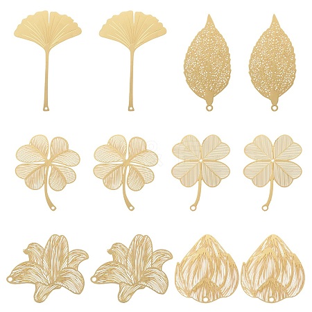 12Pcs 6 Styles Brass Big Pendants KKC-TA0001-09-1
