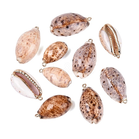 Electroplate Natural Cowrie Shell Pendants SSHEL-Q100-30KCG-1