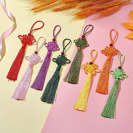 Nylon Chinese Knot Tassels Pendant Decorations HJEW-JM02544-1