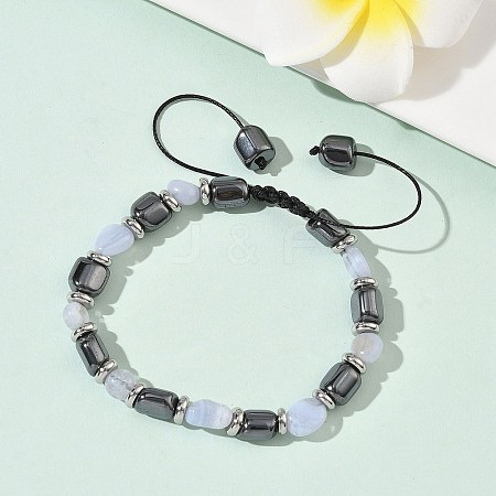 Natural  Chalcedony
 & Non-magnetic Synthetic Hematite Beaded Braided Bead Bracelets for Men Women BJEW-Z148-08P-03-1